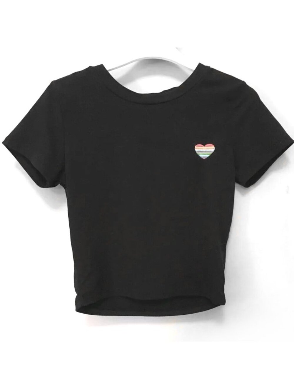 Pride Rainbow Hearth Patch Cropped Baby Tee 90s Fit - XS